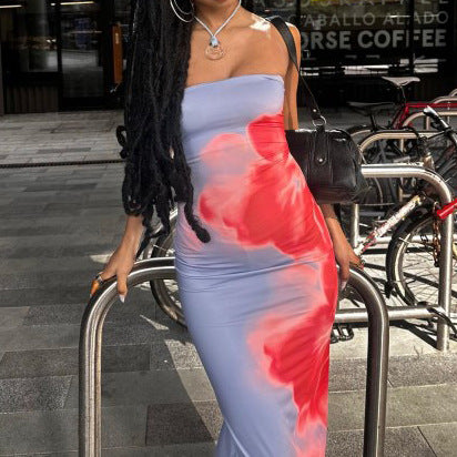 Damen elegantes Langkleid mit zartem Farbverlauf und Spaghettiträgern EB
