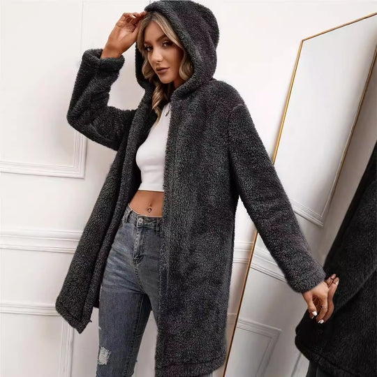 Damen Kuscheljacke mit Kapuze und weich gestricktem Fleece EB