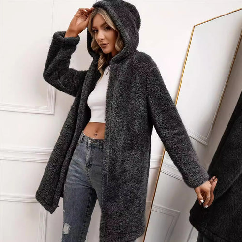 Damen Kuscheljacke mit Kapuze und weich gestricktem Fleece EB