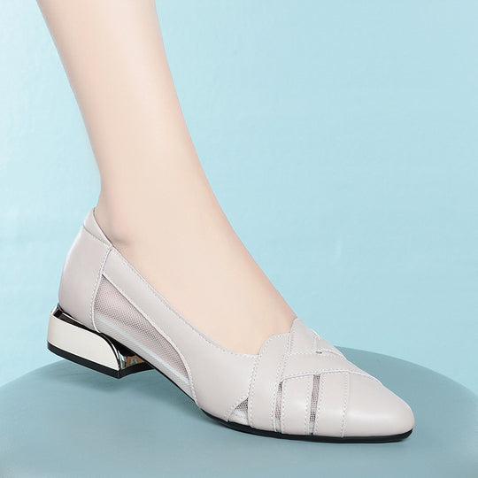 Damen Elegante Ballerinas mit modischem Faltendesign und komfortablem Blockabsatz EB