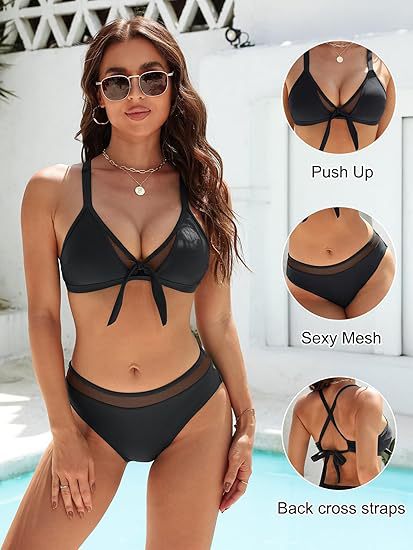 Damen Push-Up-Bikini-Top mit sexy Mesh und Rückenkreuz-Träger EB