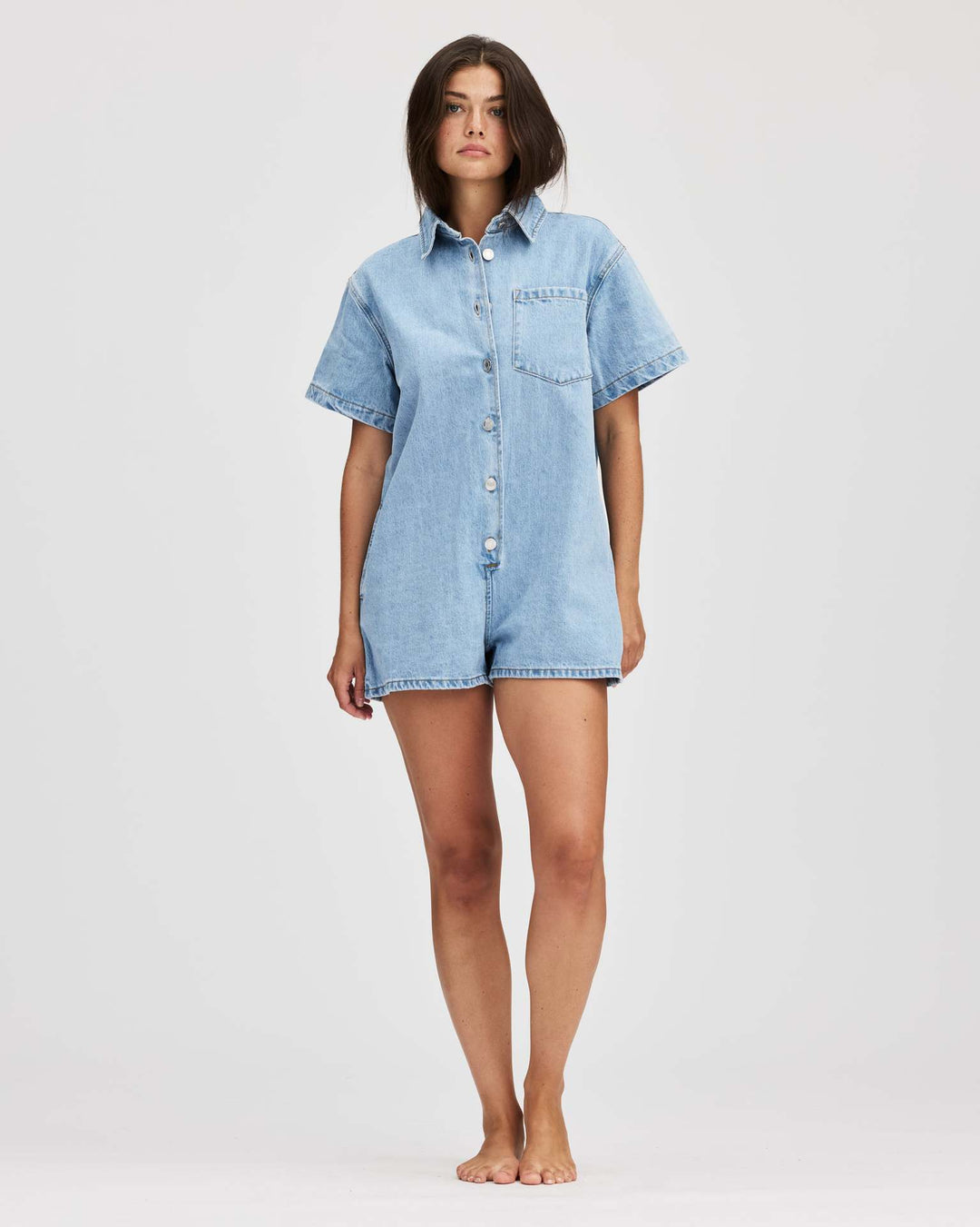 Damen Jeans-Overall mit Kurzarm und praktischen Taschen EB