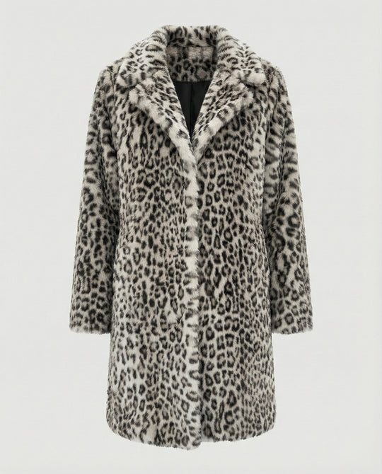 EB | Mantel - Kunstpelz - Oversized Fit - Reverskragen - Leopardenprint