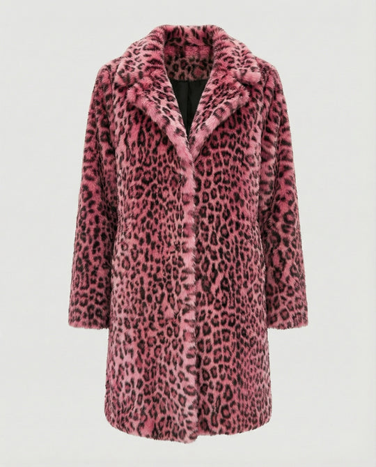 EB | Mantel - Kunstpelz - Oversized Fit - Reverskragen - Leopardenprint