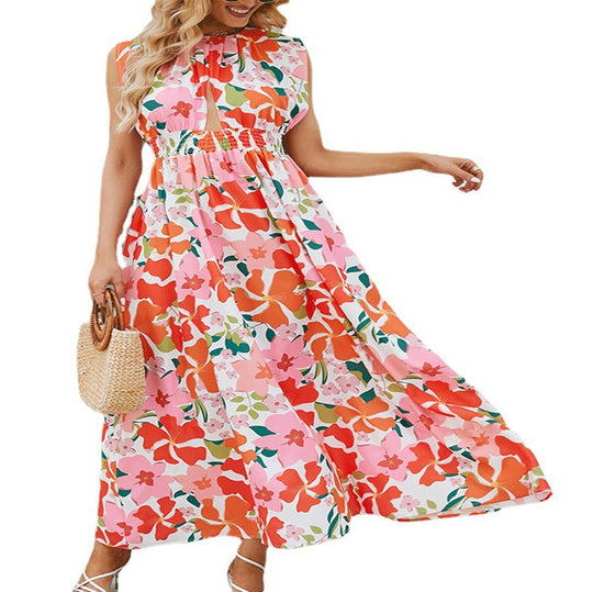 Damen Maxikleid mit Blumendesign und elastischem Bund EB