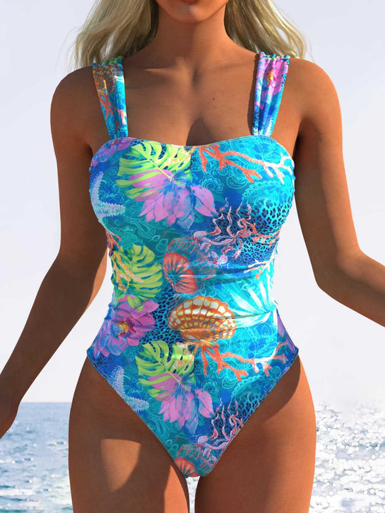 Damen Einteiliger Badeanzug mit innovativem Animal-Print und hohem Beinausschnitt EB