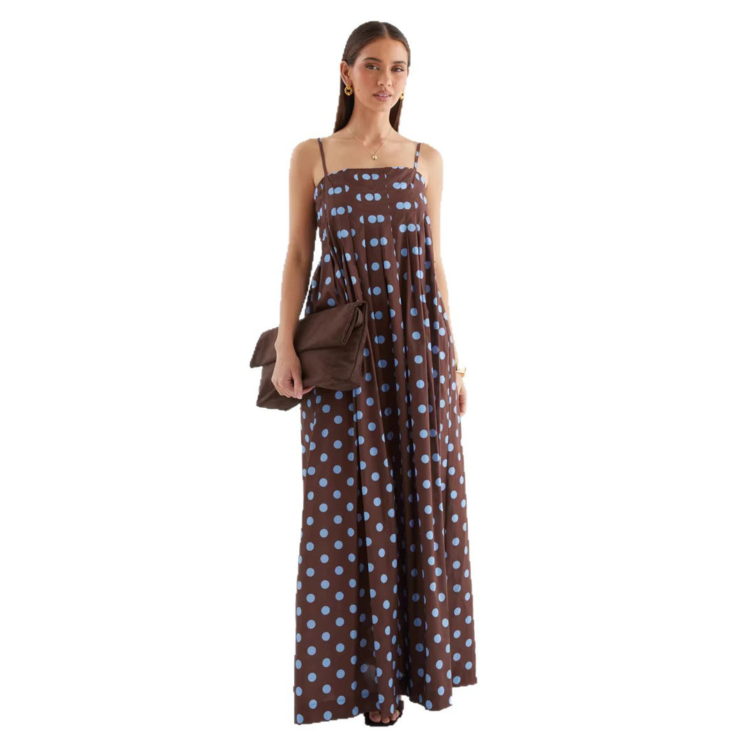 Damen Maxikleid mit verspieltem Punkte-Muster und schulterfreien Trägern EB