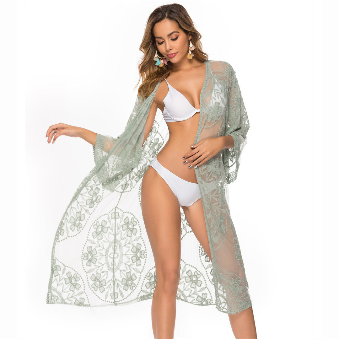 Damen Transparente Häkel-Strandtunika EB