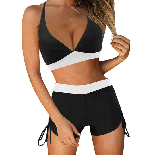 Damen Sportliches Bikini-Set mit modischem Hochbund und Seitenbindebändern EB