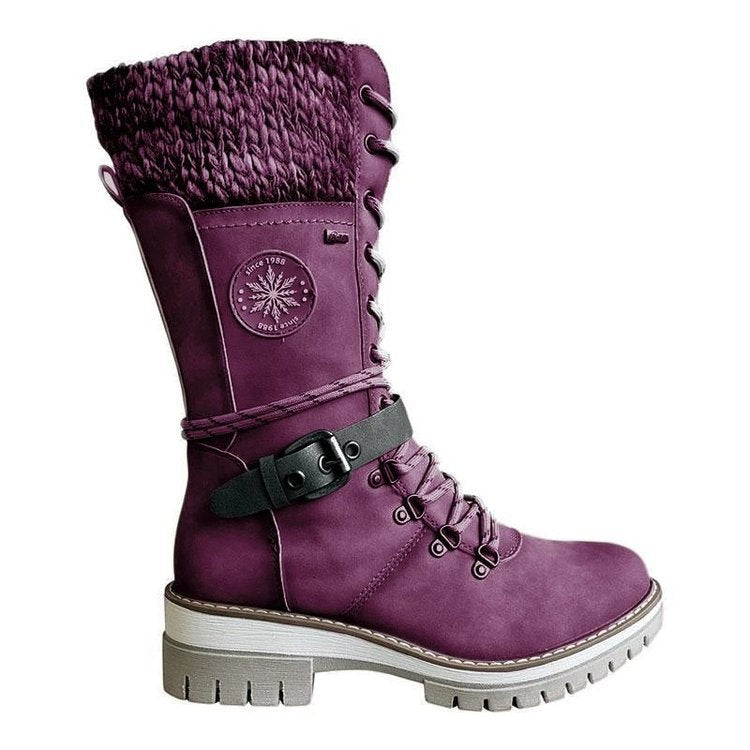 Damen nan hoher Schnürstiefel mit Strickbündchen, robuster Profilsohle und seitlichem Reißverschluss EB