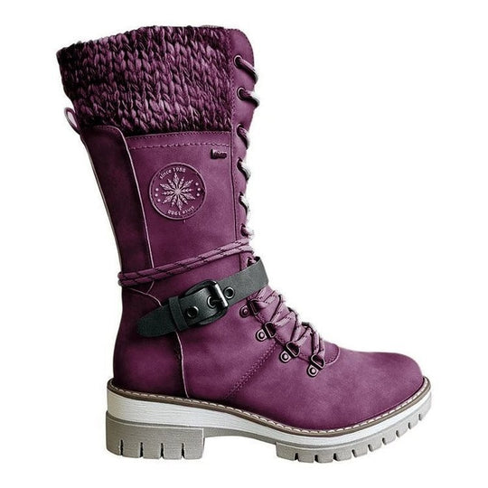 Damen nan hoher Schnürstiefel mit Strickbündchen, robuster Profilsohle und seitlichem Reißverschluss EB