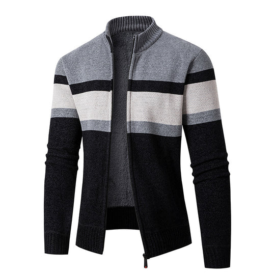 Herren modische Strickjacke mit hohem Kragen und strukturiertem Design EB