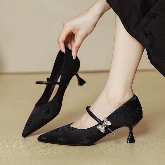 Damen elegante Ballerinas mit stilvollem Schnallen-Design EB