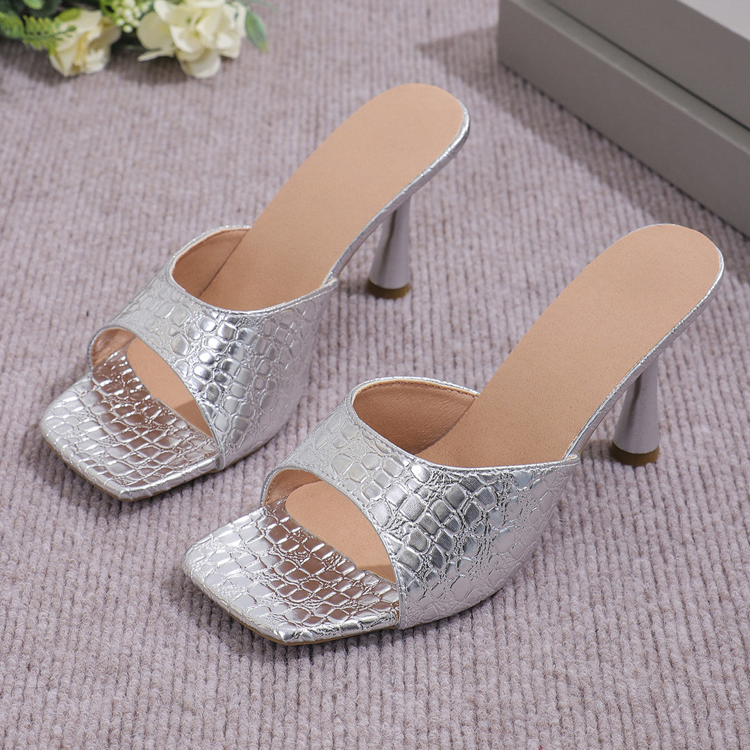 Damen elegante Slingback-Pantoletten mit Schlangenleder-Optik EB