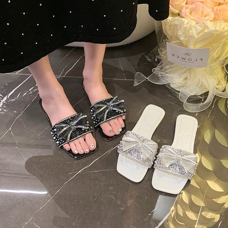 Damen Glamouröse Riemchen-Sandalen mit funkelnder Schleifen-Applikation EB