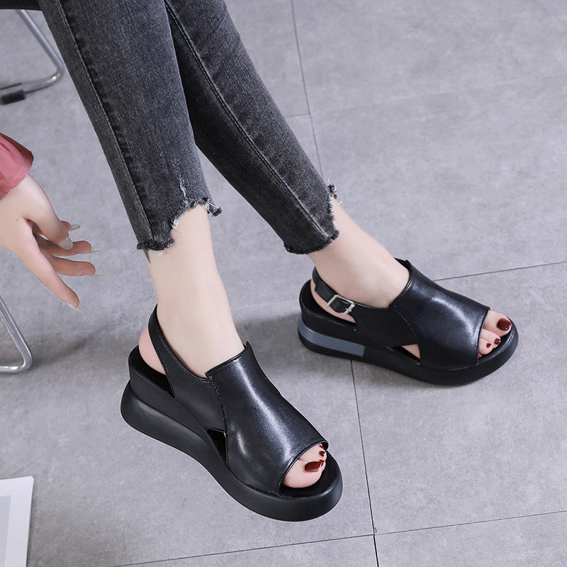 Damen Bequeme und elegante Plateau-Sandaletten mit offener Zehenpartie EB