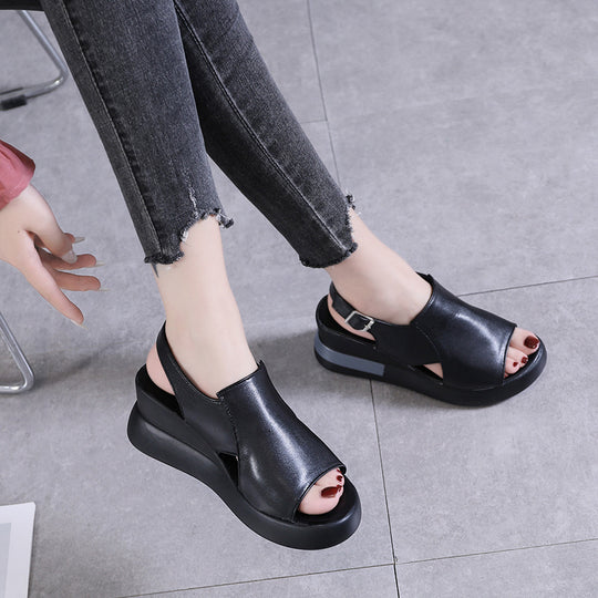 Damen Bequeme und elegante Plateau-Sandaletten mit offener Zehenpartie EB