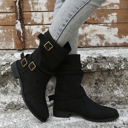 Damen Robuste Stiefel mit modischen Schnallen und lässigem Design EB