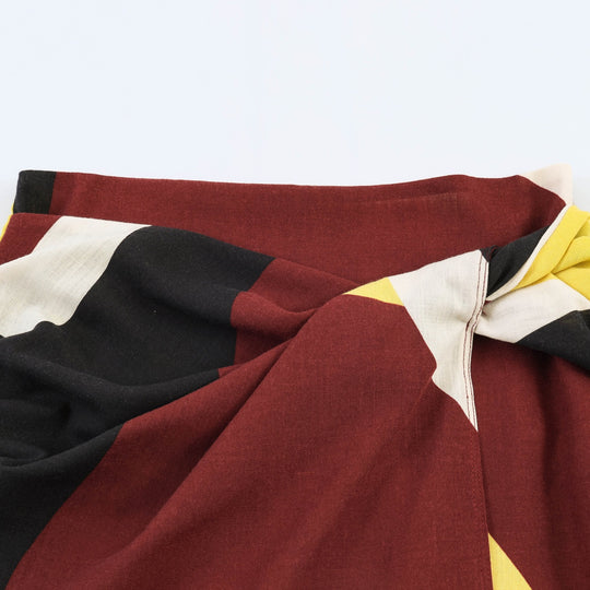 Damen Maxirock mit buntem Grafikdesign und eleganter Drapierung EB