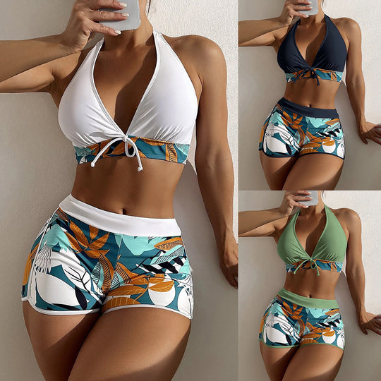 Damen Sportlicher Bikini-Shorts-Set mit neckholder Oberteil EB