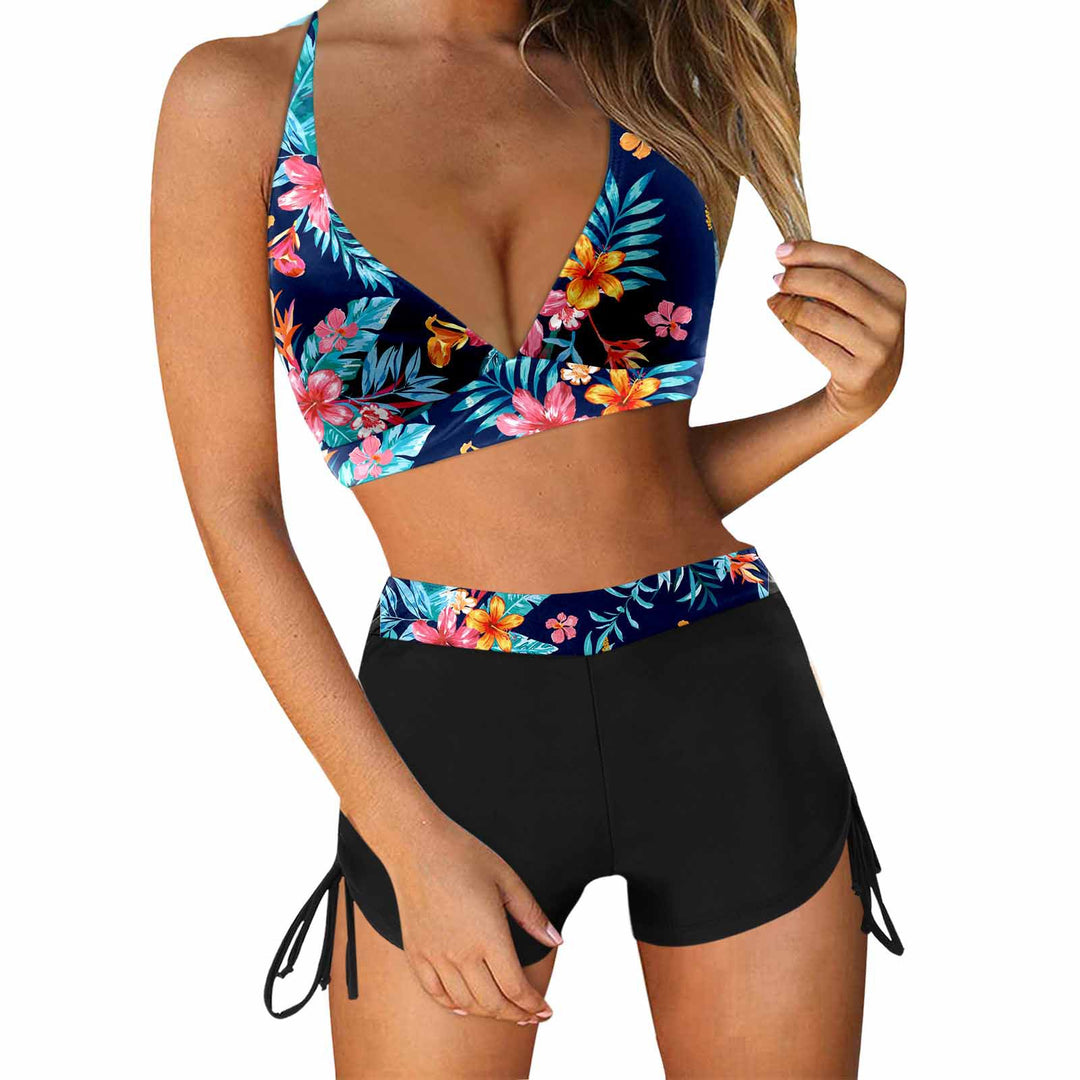 Damen Sportliches Bikini-Set mit modischem Hochbund und Seitenbindebändern EB