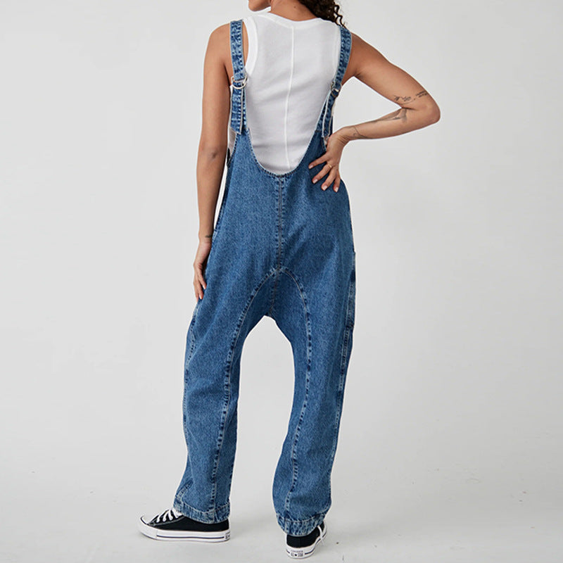 Damen lässiger Jumpsuit mit tiefem Ausschnitt und praktischen Taschen EB