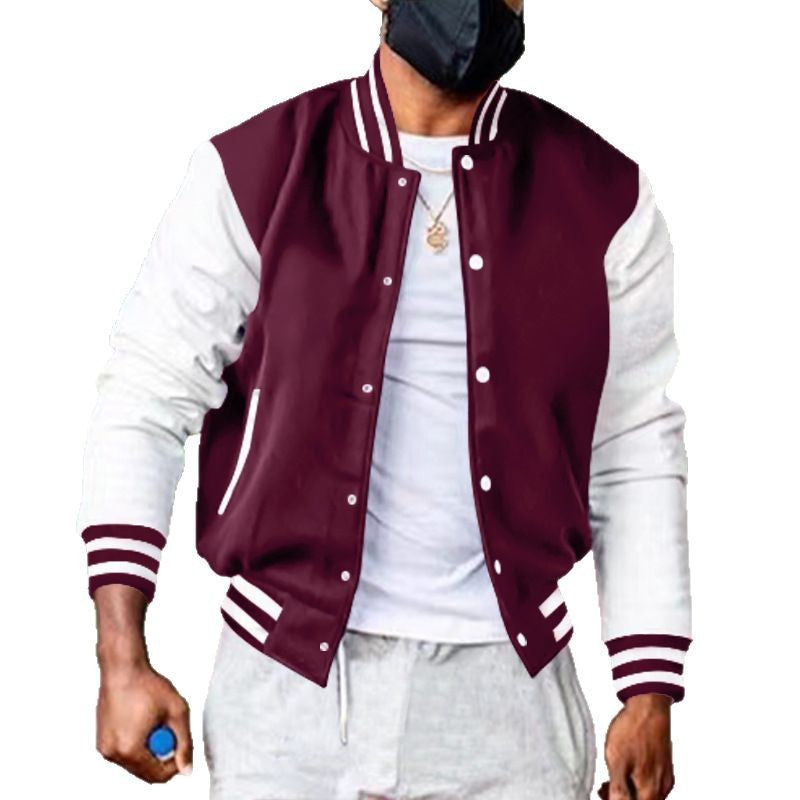 Herren nan varsity-Collegejacke im Retro-Bomberstil mit kontrastärmeln, gestreiften Rippbündchen und Druckknopfleiste EB