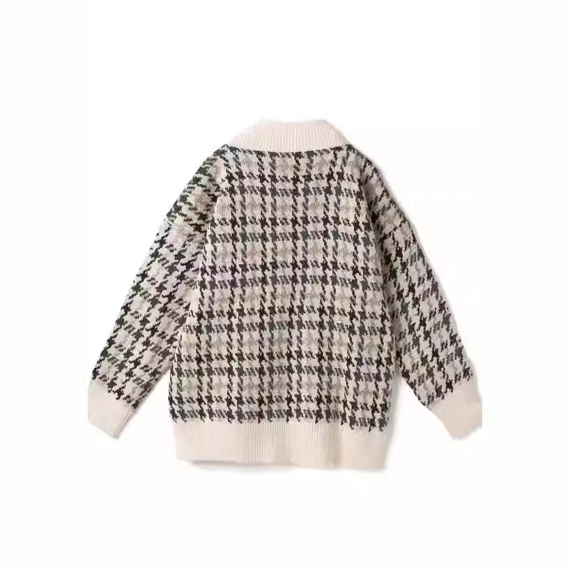 Damen Gemusterter Cardigan mit Knopfleiste und V-Ausschnitt EB