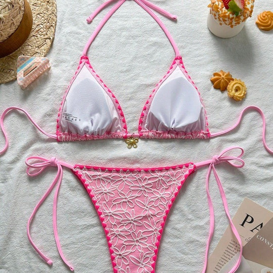 Damen Triangel-Bikini-Set mit floralen Stickereien EB