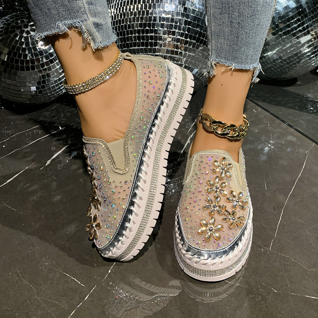 Damen Glamouröse Slip-On Sneakers mit funkelnden Applikationen EB