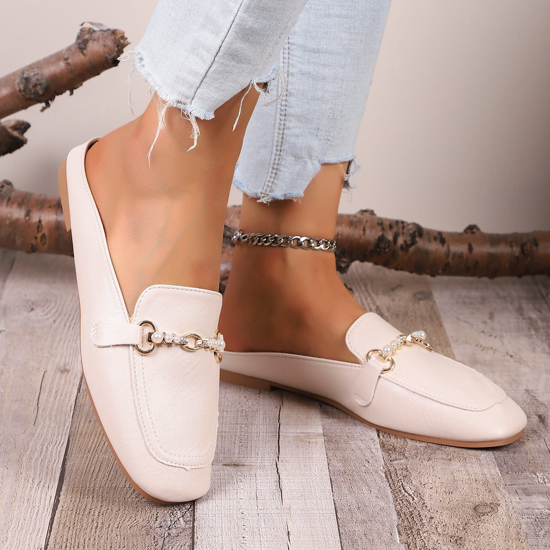 Damen Elegante Mokassins mit Perlen-Detail und modischem Kettenverschluss EB