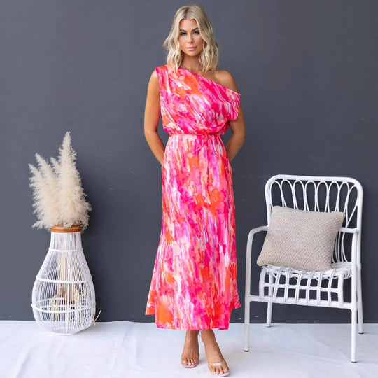 Damen Maxikleid mit asymmetrischem Design und fließendem Stoff EB