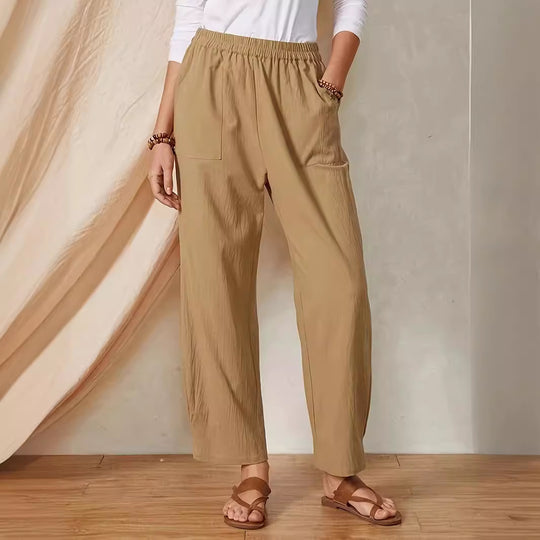 Damen Elegante Freizeithose mit elastischem Bund und praktischen Taschen EB