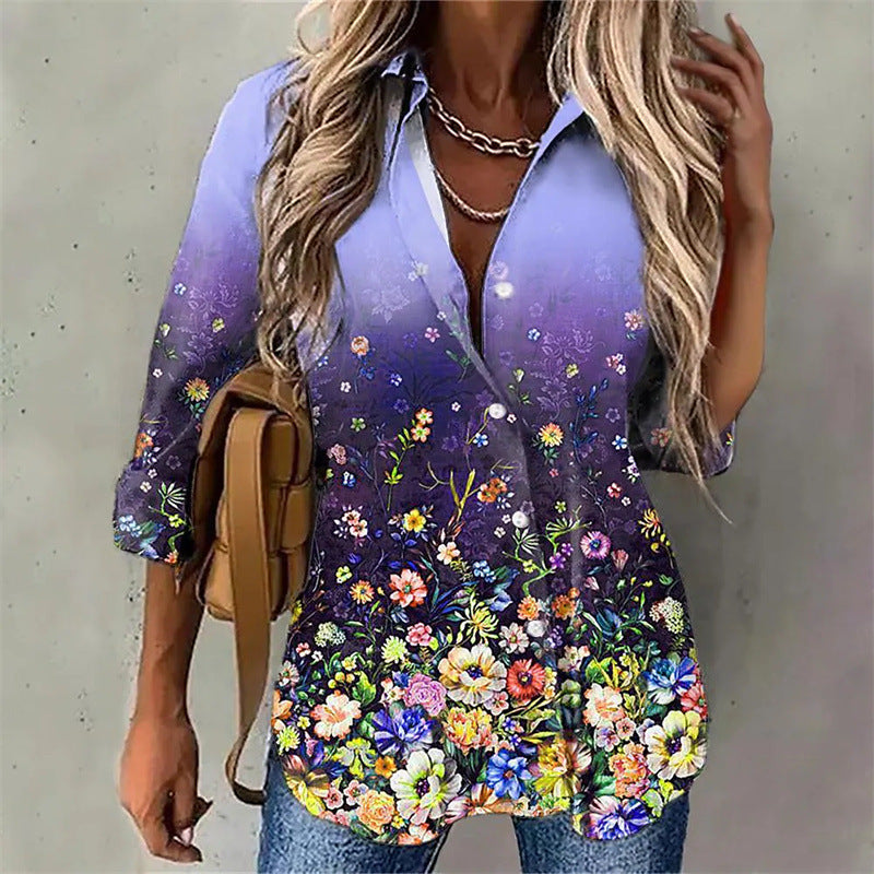 Damen Bluse mit floralem Design und Farbverlauf EB