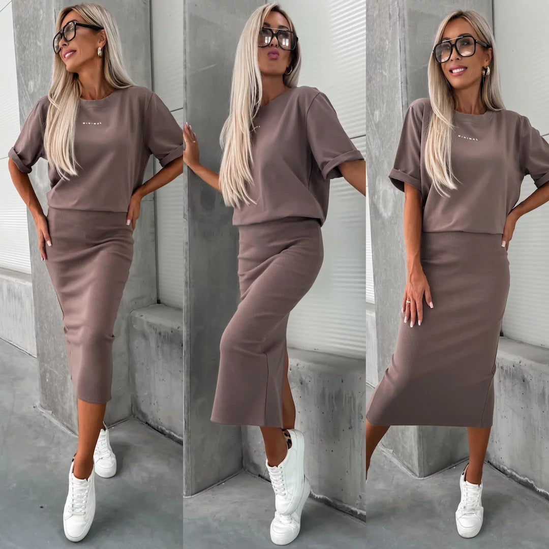 Damen lässiges Zweiteiler-Set aus Feinstrick mit oversized Shirt und Midi-Bleistiftrock mit Seitenschlitz Eichborn Berlin