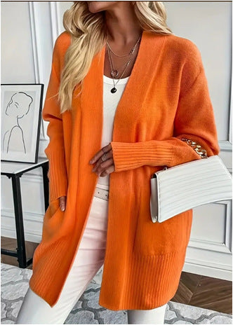 Damen vielseitige Strickjacke mit offenem Frontdesign und praktischen Taschen EB