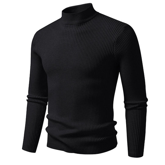 Herren Rollkragenpullover aus hochwertiger Stretch-Wolle mit Rippstruktur EB