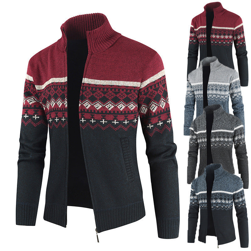 Herren modische Strickjacke mit hohem Kragen und grafischem Muster EB