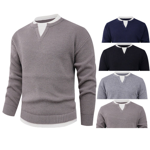 Herren Strickpullover mit V-Ausschnitt und modernem Rippenmuster EB