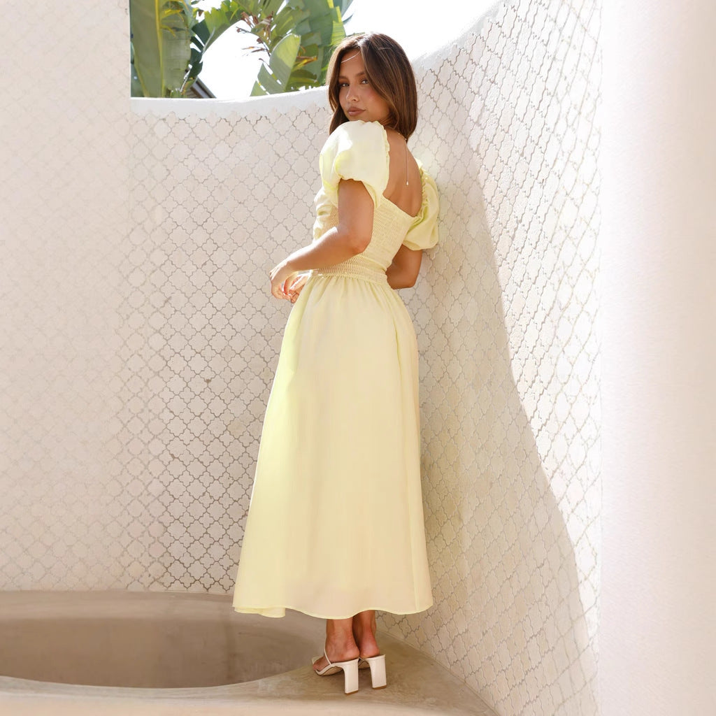 Damen Maxi-Kleid mit gewickeltem Oberteil und schwingendem Rock EB