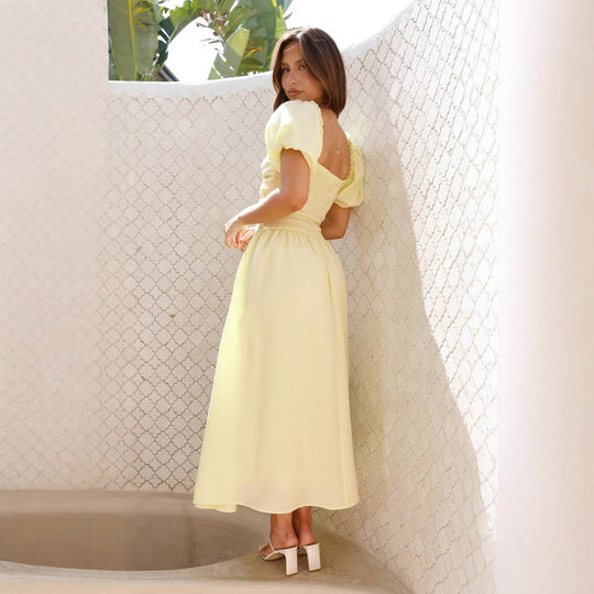 Damen Maxi-Kleid mit gewickeltem Oberteil und schwingendem Rock EB