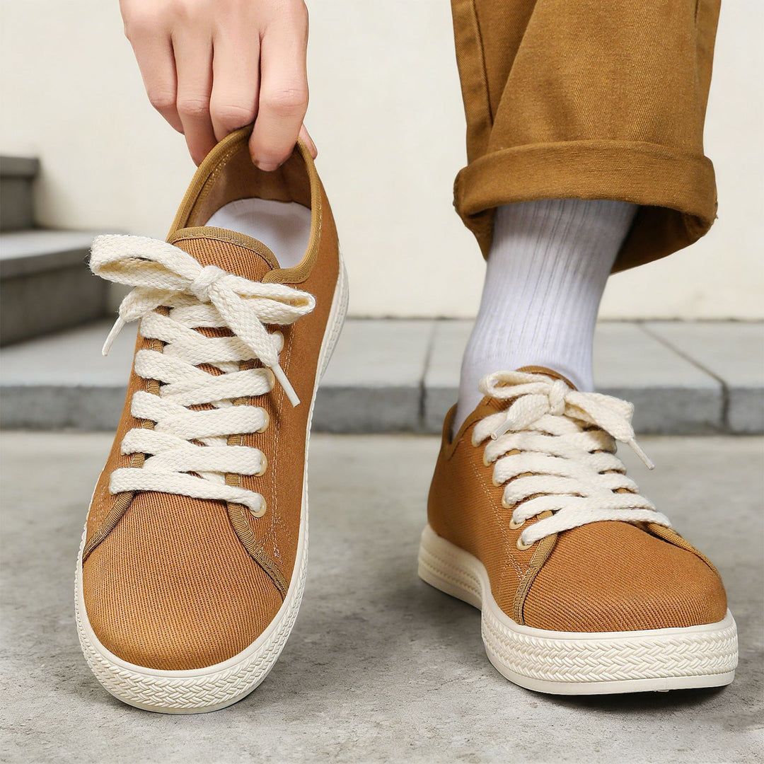 Damen nan Canvas-Sneaker mit geflochtener Plateau-Gummisohle, atmungsaktivem Textilfutter und extra breiten Baumwollsenkeln EB