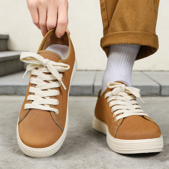 Damen nan Canvas-Sneaker mit geflochtener Plateau-Gummisohle, atmungsaktivem Textilfutter und extra breiten Baumwollsenkeln EB