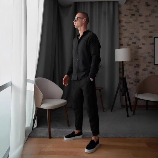 Herren lässige Langarmbluse mit strukturiertem Design EB
