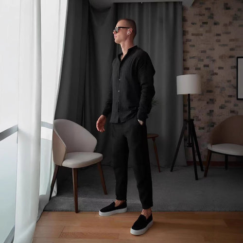Herren lässige Langarmbluse mit strukturiertem Design EB