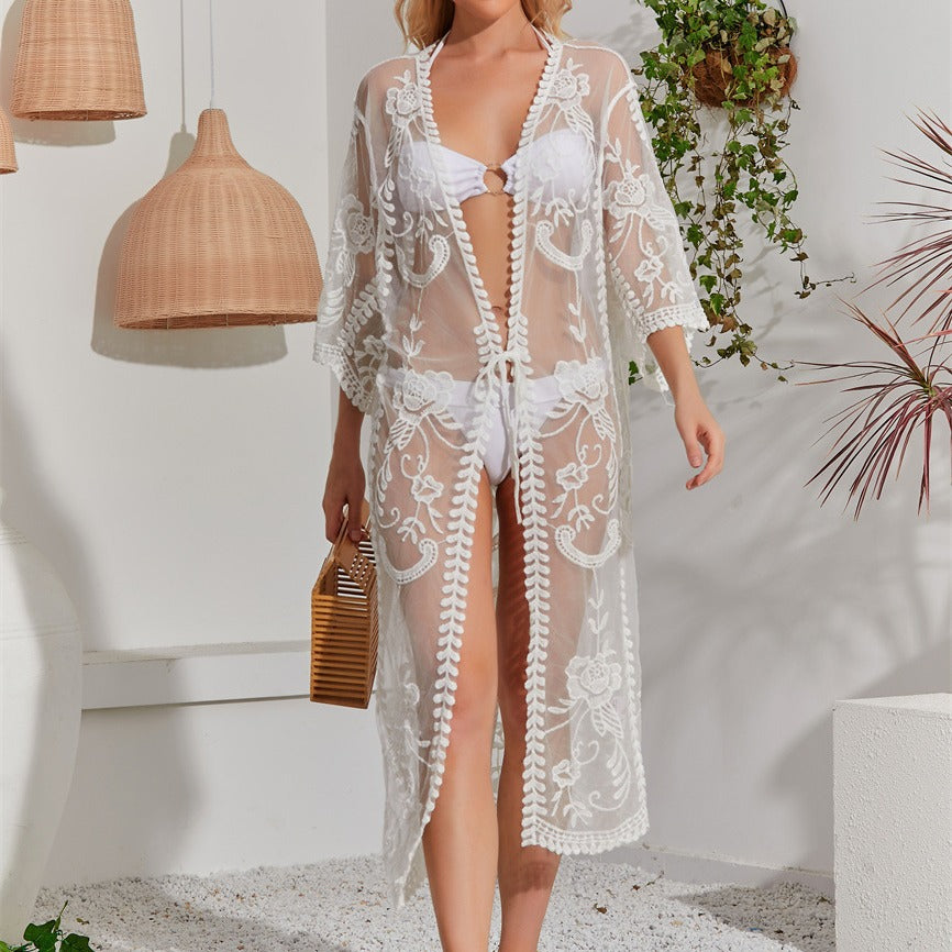 Damen Häkel-Strandüberwurf mit floralem Muster EB