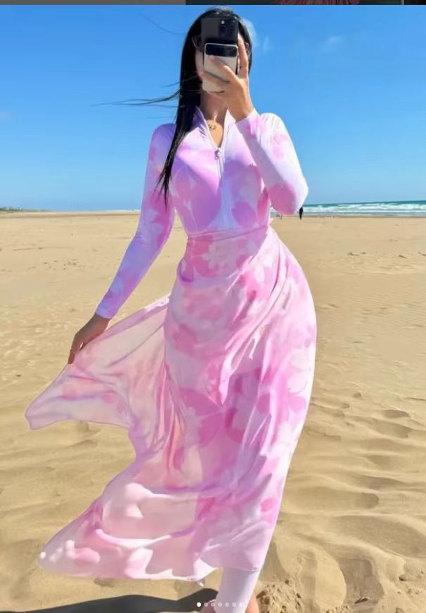 Damen Strandkleid mit Reißverschluss und langen Ärmeln EB