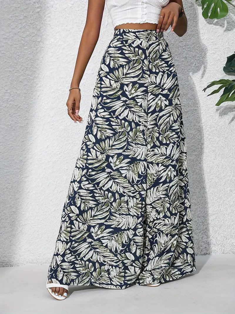 EB | Bedruckte Freizeithose mit hoher Taille und weitem Bein