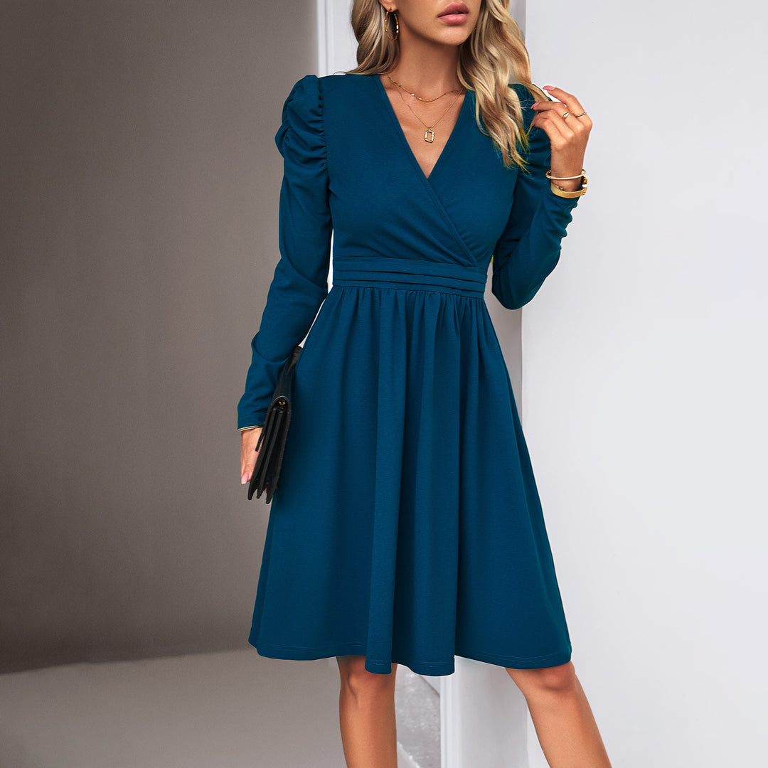 Damen nan Wickel-Midikleid mit Puffärmeln, betonter Taillenpasse und weit schwingendem Rock EB