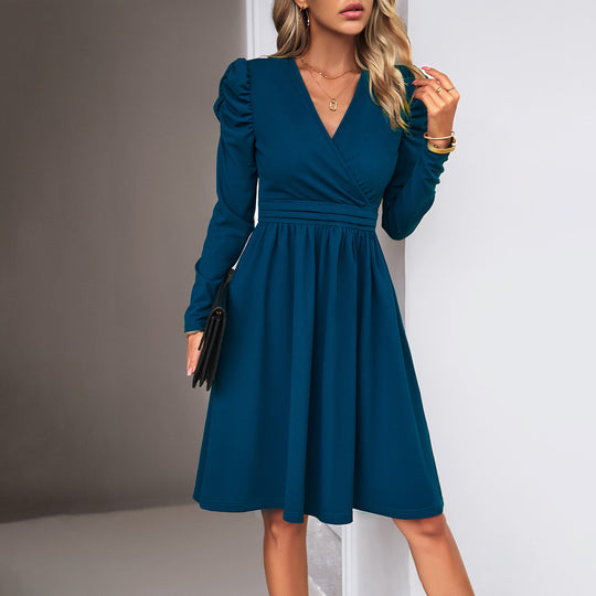 Damen nan Wickel-Midikleid mit Puffärmeln, betonter Taillenpasse und weit schwingendem Rock EB